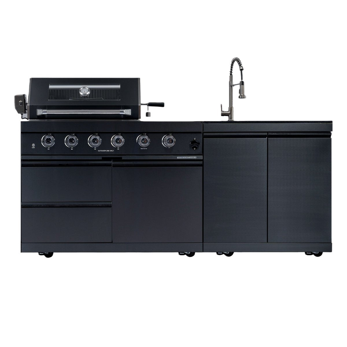 79" 4-Burner 72,000 BTU Black Outdoor Kitchen Island Grill + Side Burner + Rotisserie kit +Sink - Home Outpost Supply