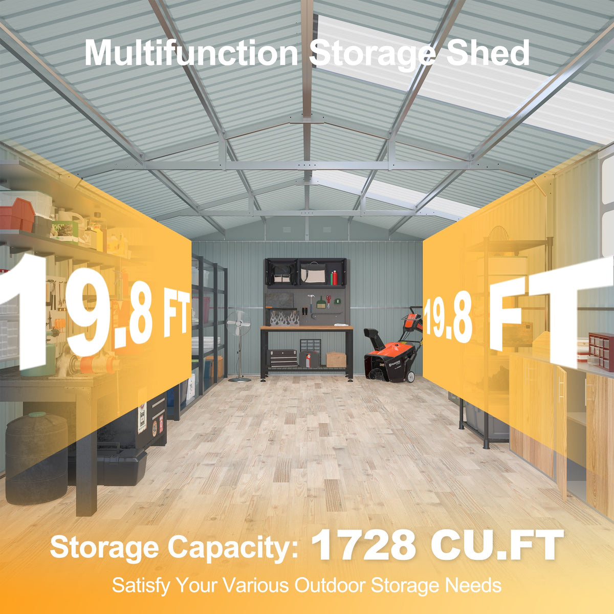 20' x 13' Metal Storage Shed with Skylight, Double Doors & Side Entry