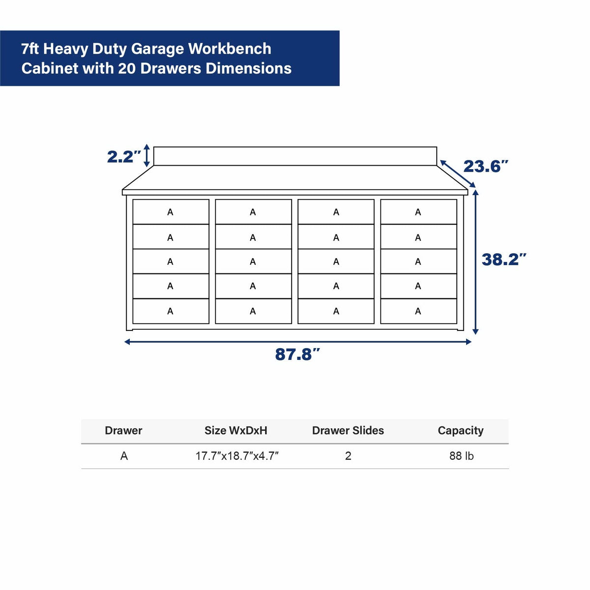 7ft Heavy Duty Garage Workbench Cabinet with 20 Drawers - Home Outpost Supply