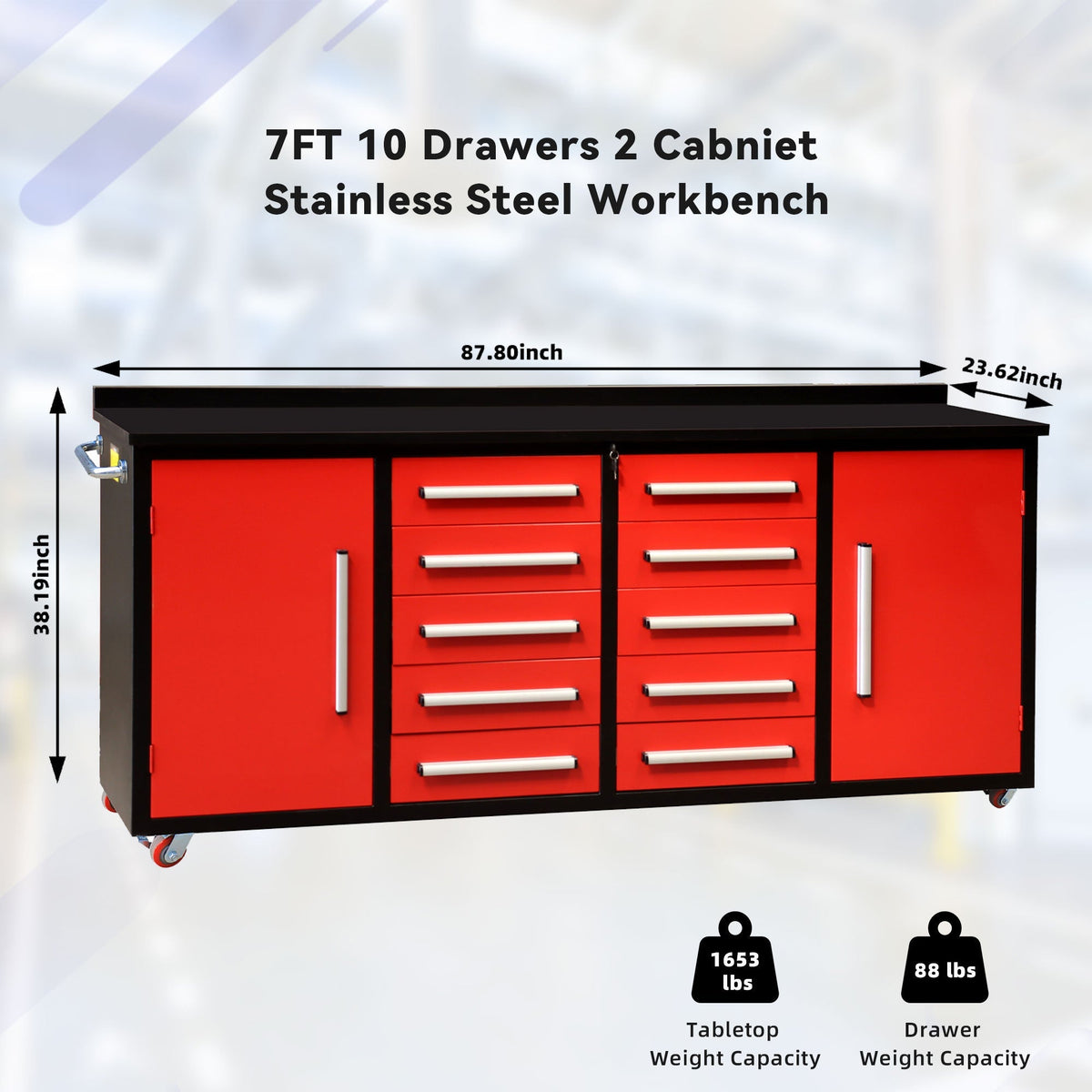 7ft Heavy Duty Workbench with 10 Drawers & 2 Cabinets - Home Outpost Supply