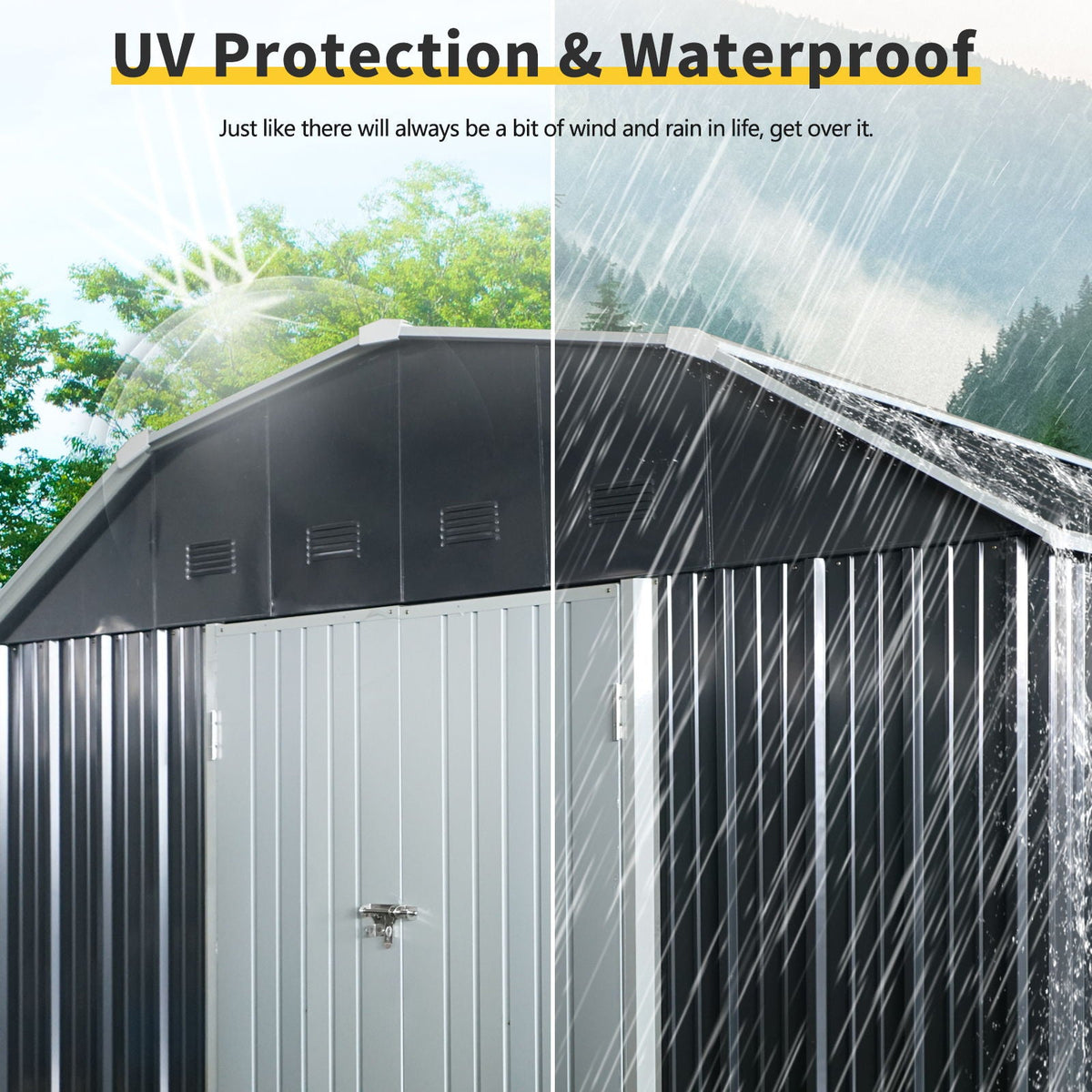 10' x 12' Black Metal Storage Shed with Arch Roof & Lockable Doors
