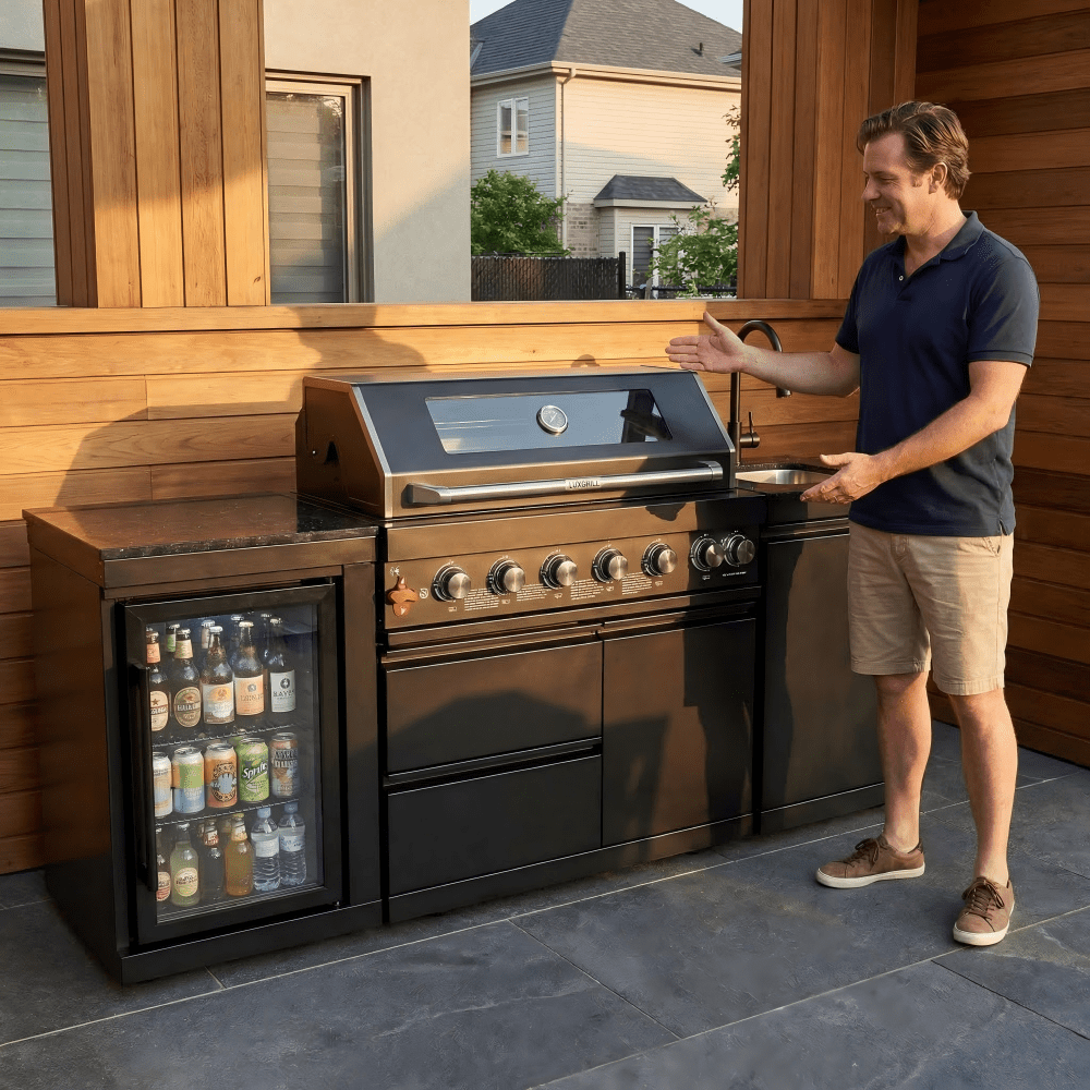 82" 6-Burner 85,000 BTU Gas Outdoor Kitchen Island Grill Stainless Steel Sink Wine Cooler - Home Outpost Supply