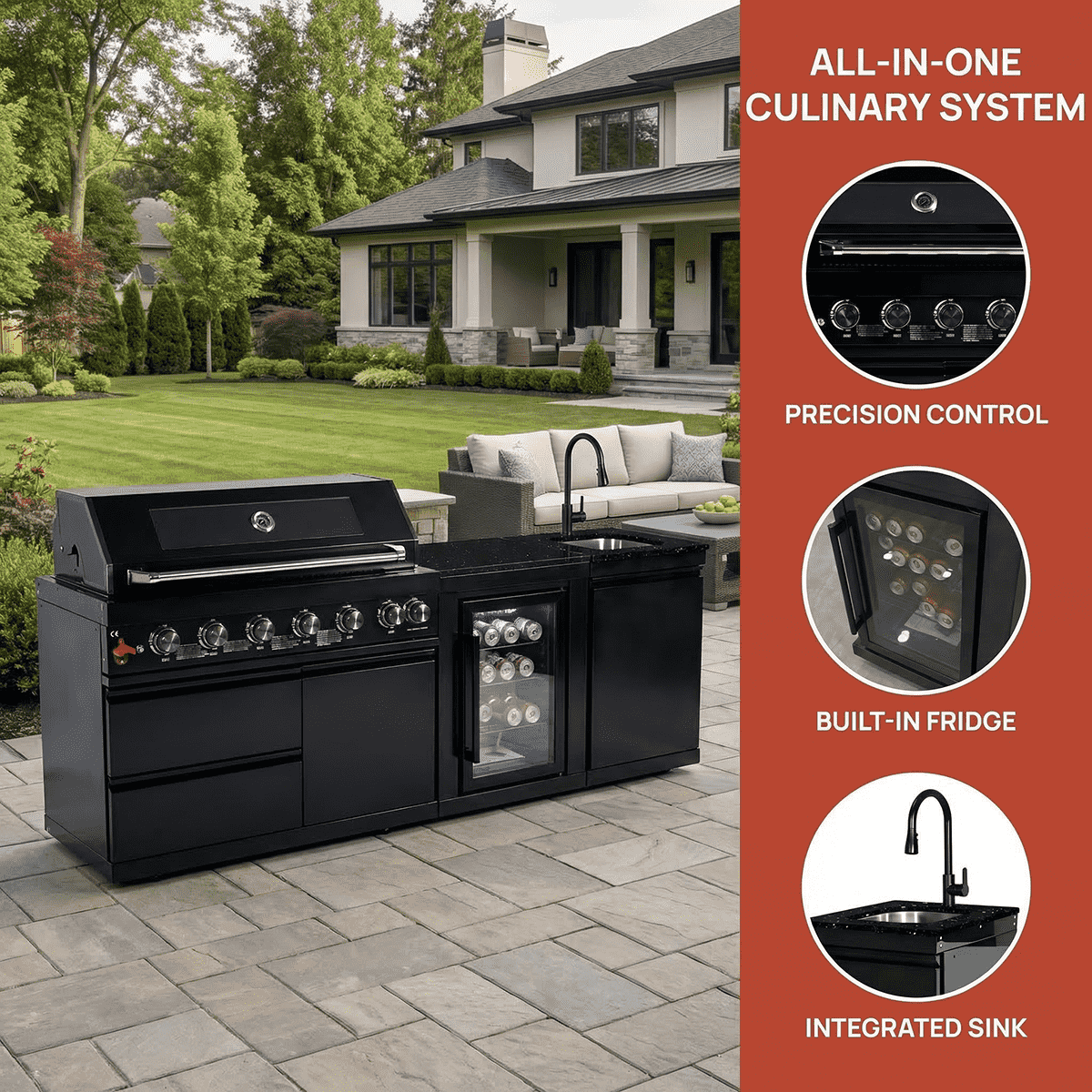 82" 6-Burner 85,000 BTU Gas Outdoor Kitchen Island Grill Stainless Steel Sink Wine Cooler - Home Outpost Supply
