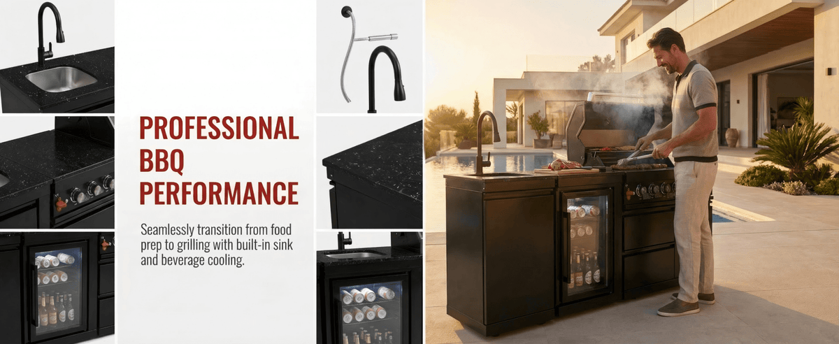 82" 6-Burner 85,000 BTU Gas Outdoor Kitchen Island Grill Stainless Steel Sink Wine Cooler - Home Outpost Supply
