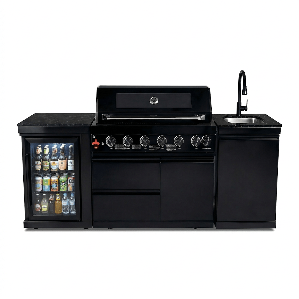 82" 6-Burner 85,000 BTU Gas Outdoor Kitchen Island Grill Stainless Steel Sink Wine Cooler - Home Outpost Supply