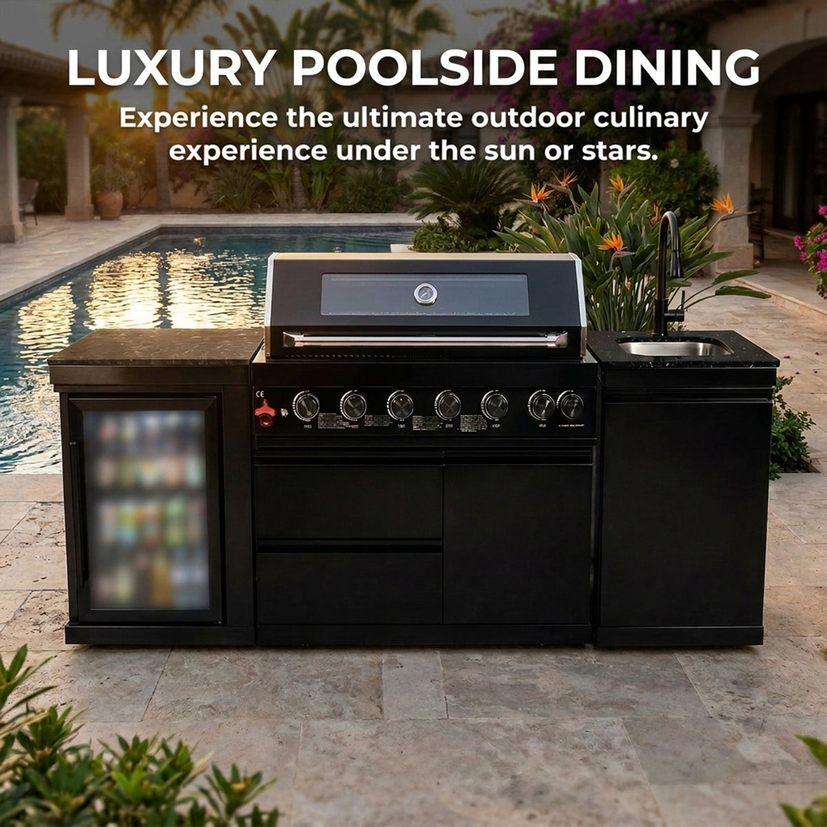 82" 6-Burner 85,000 BTU Gas Outdoor Kitchen Island Grill Stainless Steel Sink Wine Cooler - Home Outpost Supply