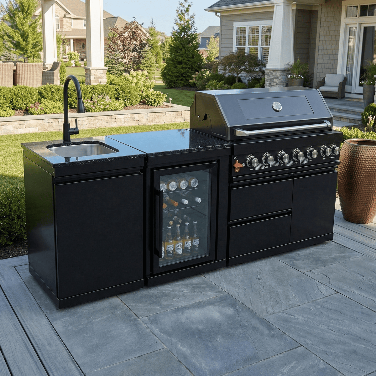 82" 6-Burner 85,000 BTU Gas Outdoor Kitchen Island Grill Stainless Steel Sink Wine Cooler - Home Outpost Supply