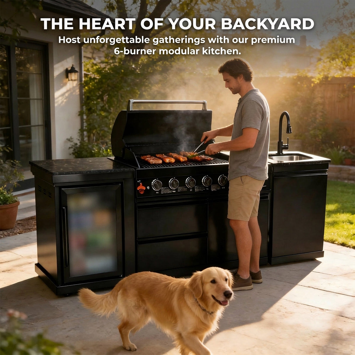 82" 6-Burner 85,000 BTU Gas Outdoor Kitchen Island Grill Stainless Steel Sink Wine Cooler - Home Outpost Supply