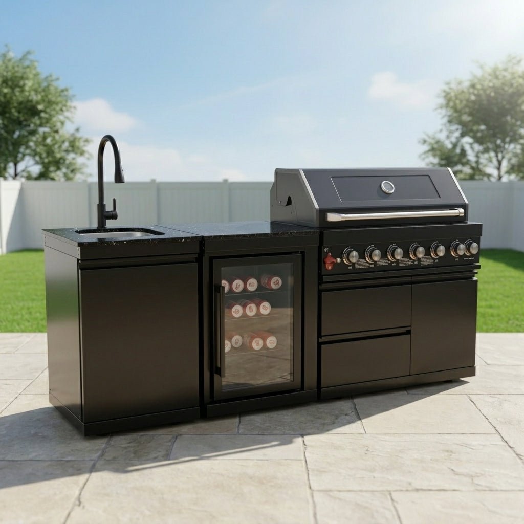 82" 6-Burner 85,000 BTU Gas Outdoor Kitchen Island Grill Stainless Steel Sink Wine Cooler - Home Outpost Supply