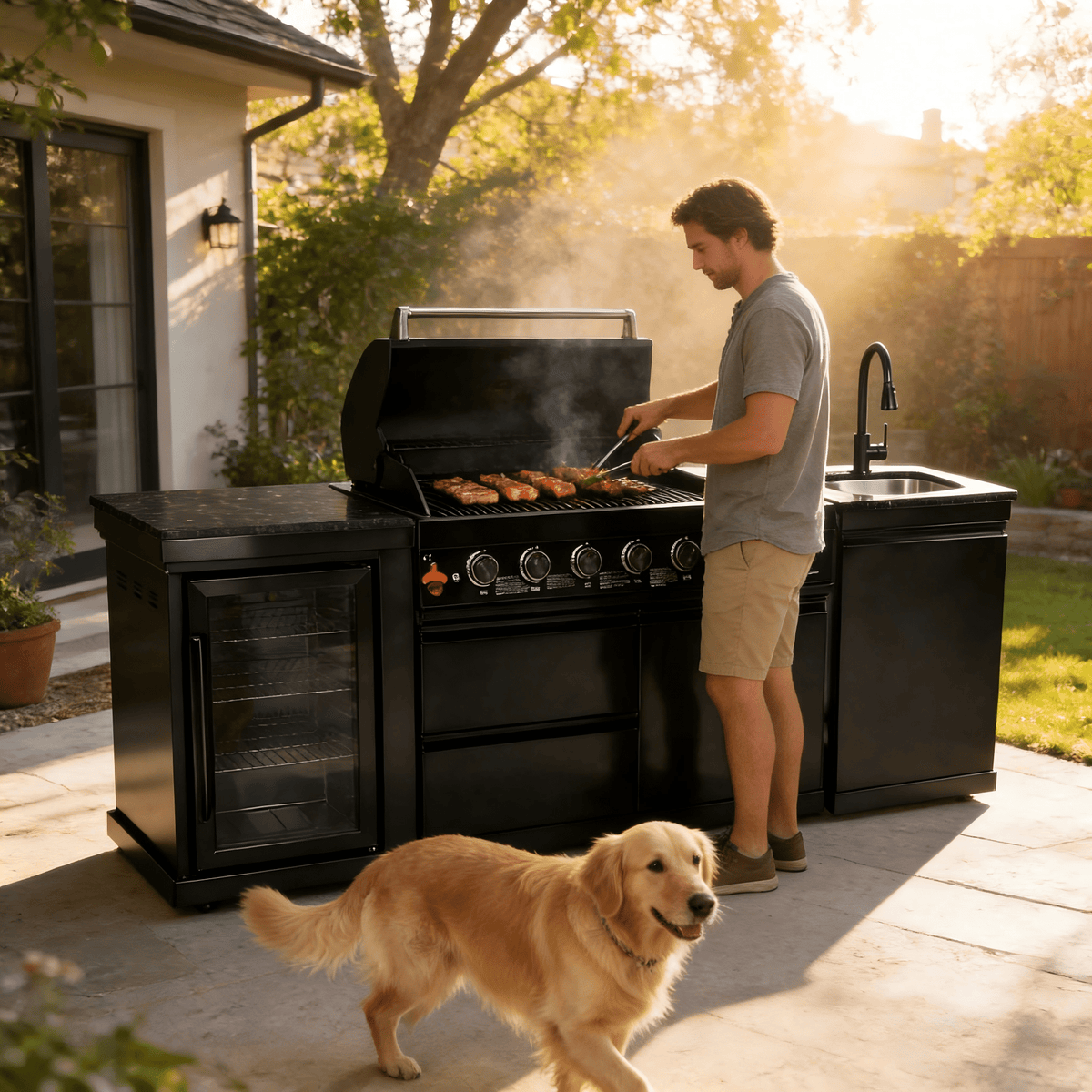 82" 6-Burner 85,000 BTU Gas Outdoor Kitchen Island Grill Stainless Steel Sink Wine Cooler - Home Outpost Supply
