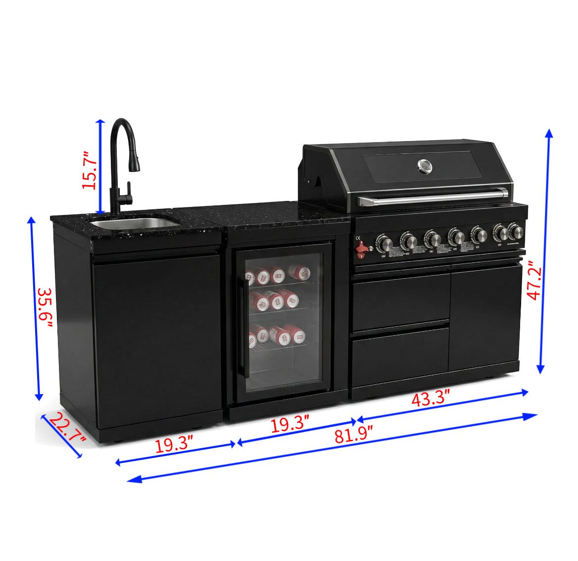 82" 6-Burner 85,000 BTU Gas Outdoor Kitchen Island Grill Stainless Steel Sink Wine Cooler - Home Outpost Supply