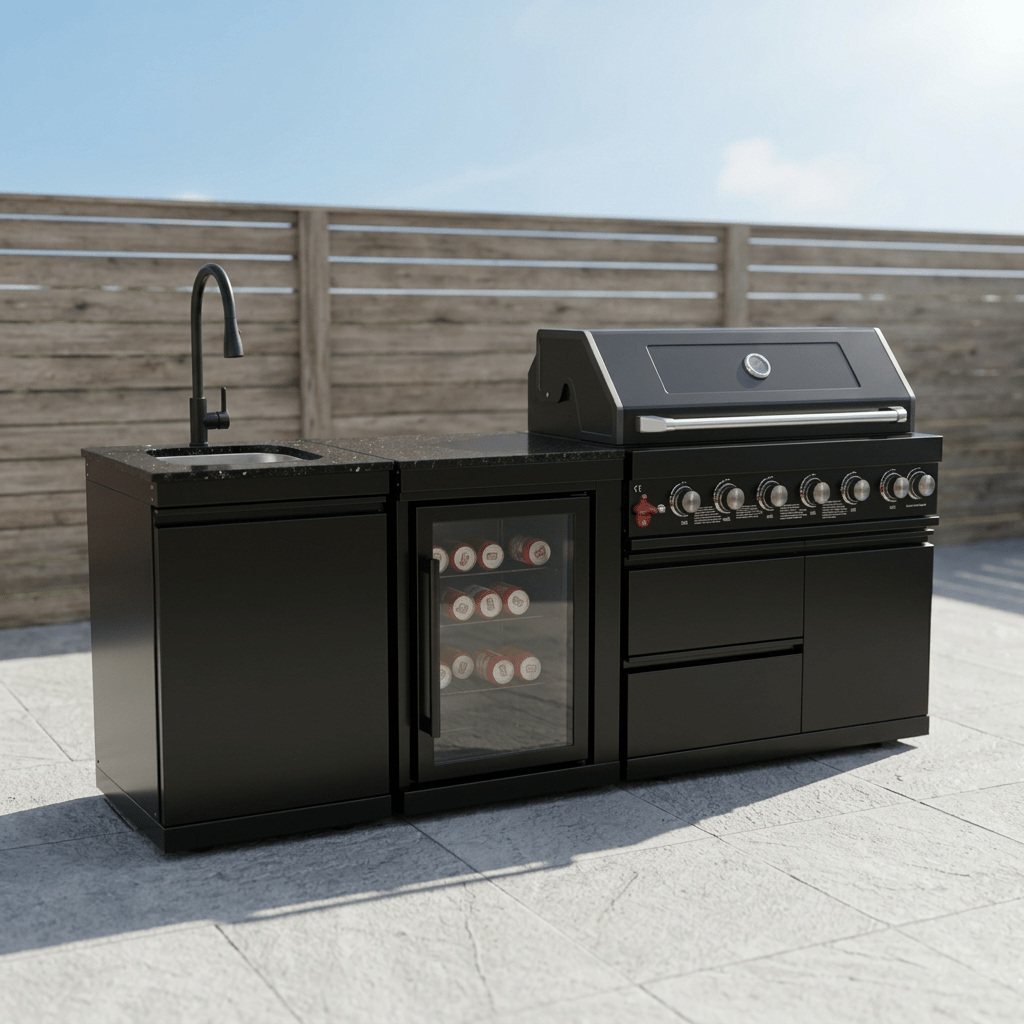 82" 6-Burner 85,000 BTU Gas Outdoor Kitchen Island Grill Stainless Steel Sink Wine Cooler - Home Outpost Supply