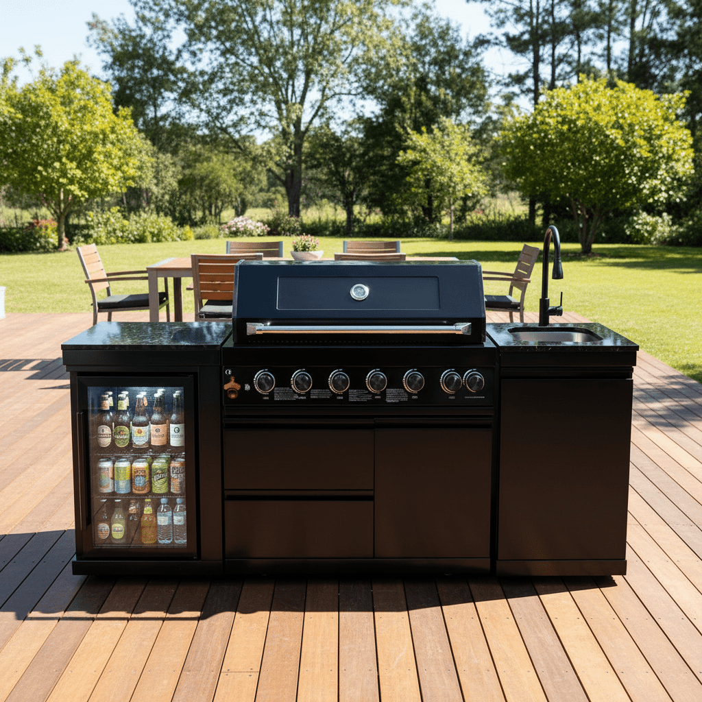 82" 6-Burner 85,000 BTU Gas Outdoor Kitchen Island Grill Stainless Steel Sink Wine Cooler - Home Outpost Supply