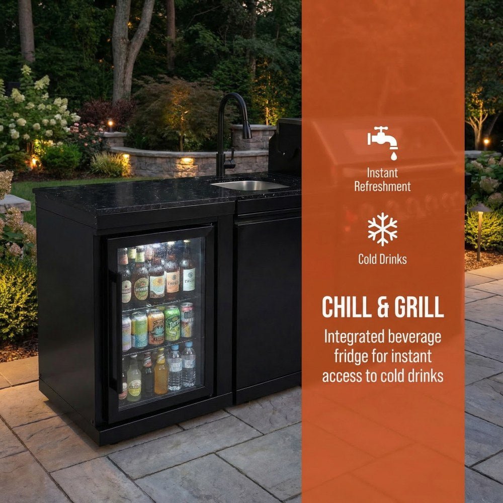 82" 6-Burner 85,000 BTU Gas Outdoor Kitchen Island Grill Stainless Steel Sink Wine Cooler - Home Outpost Supply