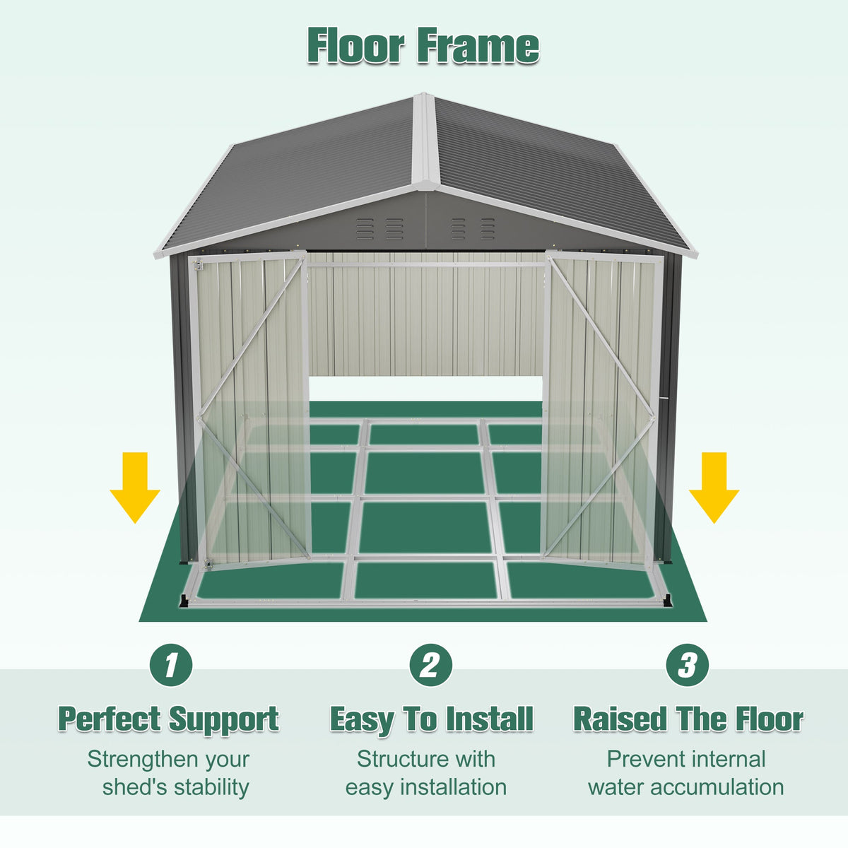 8' x 12' Lockable Metal Storage Shed with Aluminum Frame – Gray