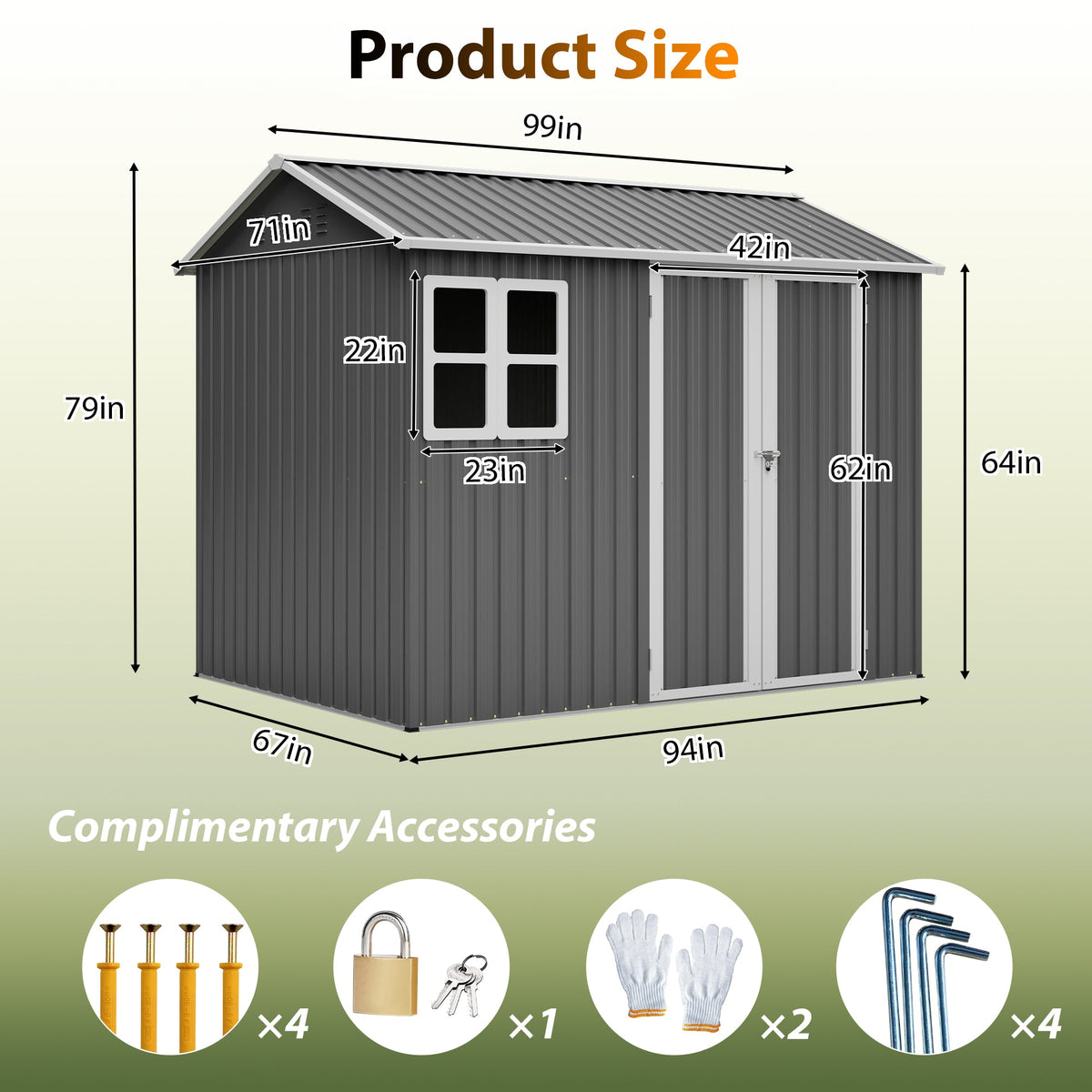 8' x 6' Metal Storage Shed with Window & Lockable Doors – Dark Gray