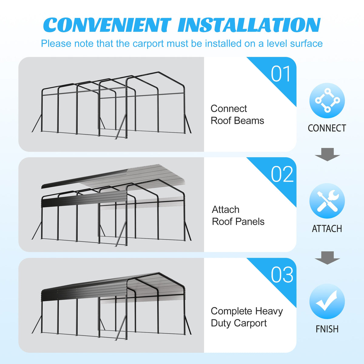 13' x 20' Heavy-Duty Metal Carport with Reinforced Steel Roof – Black