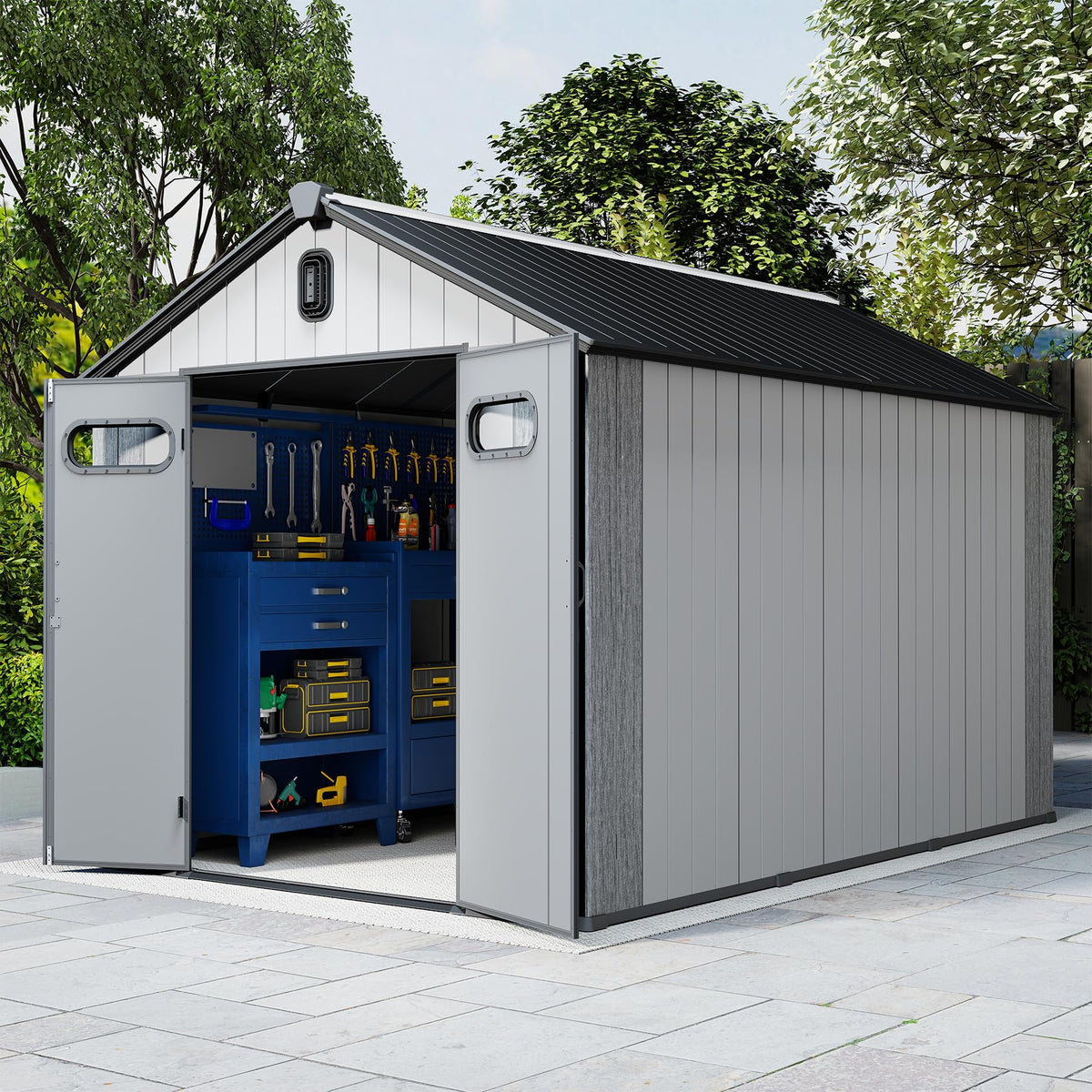 8x14Ft Resin Outdoor Storage Shed with Carpet - Home Outpost Supply