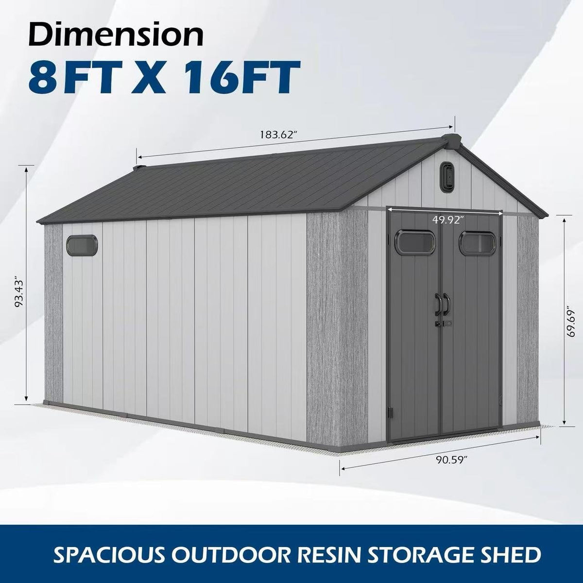 8x16Ft Resin Outdoor Storage Shed with Carpet - Home Outpost Supply