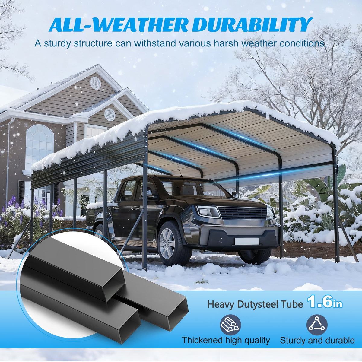 13' x 20' Heavy-Duty Metal Carport with Reinforced Steel Roof – Black