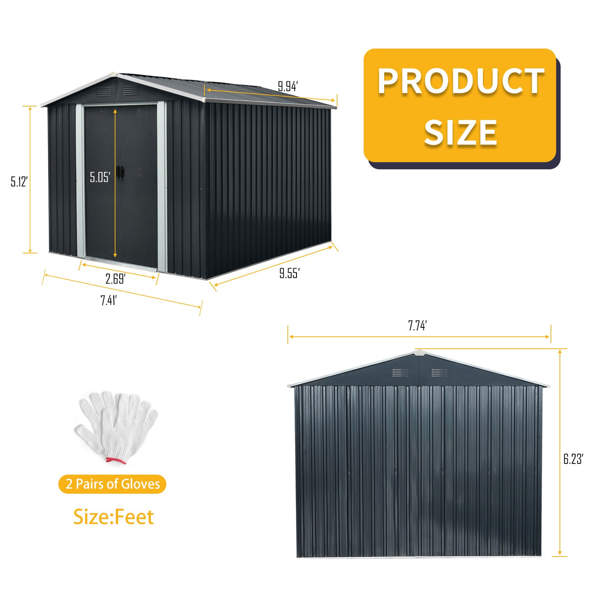 8' x 10' Black Metal Storage Shed with Foundation Frame & Accessories