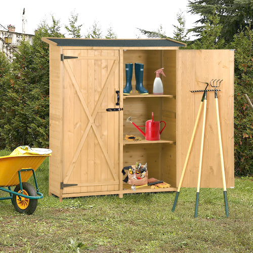 Wooden Garden Storage Shed with Lockable Doors & Shelves – Natural