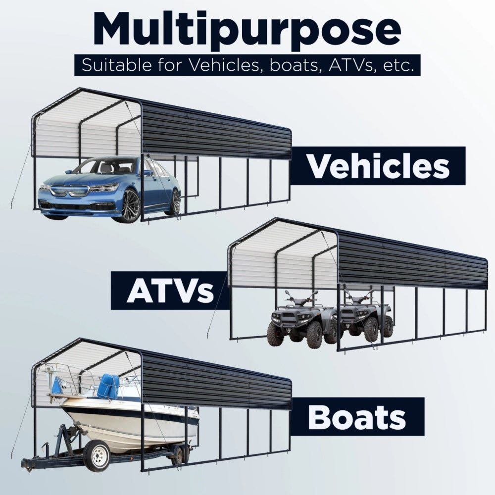 12'x25' Metal Carport with Corrugated Roof