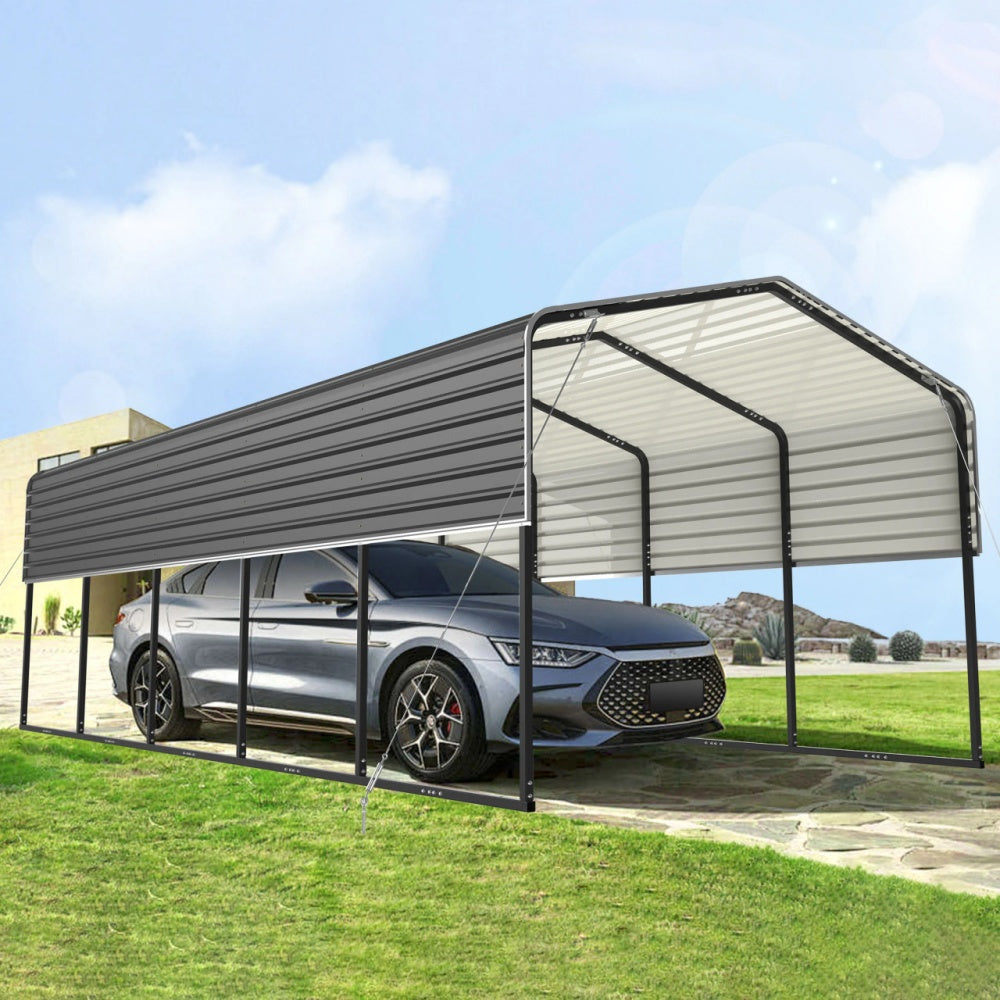 12'x25' Metal Carport with Corrugated Roof