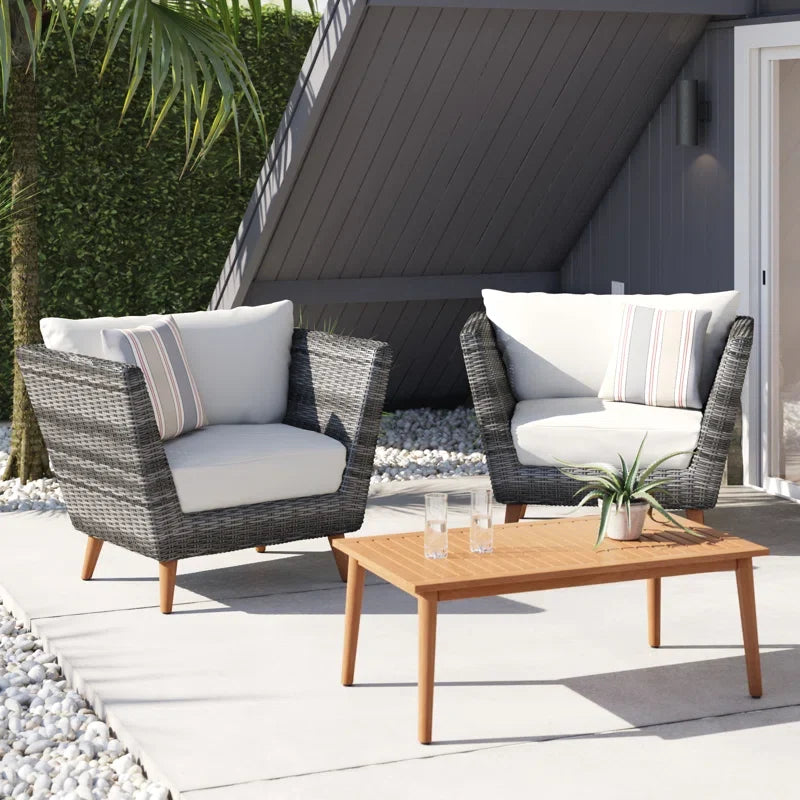Panther Outdoor Wicker Seating Set with FSC Eucalyptus Wood & Cushions