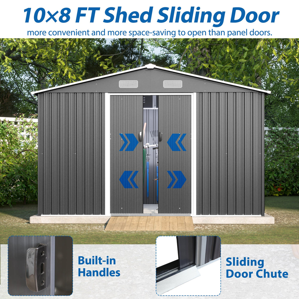 10' x 8' Outdoor Metal Storage Shed with Foundation & Lockable Doors – Gray