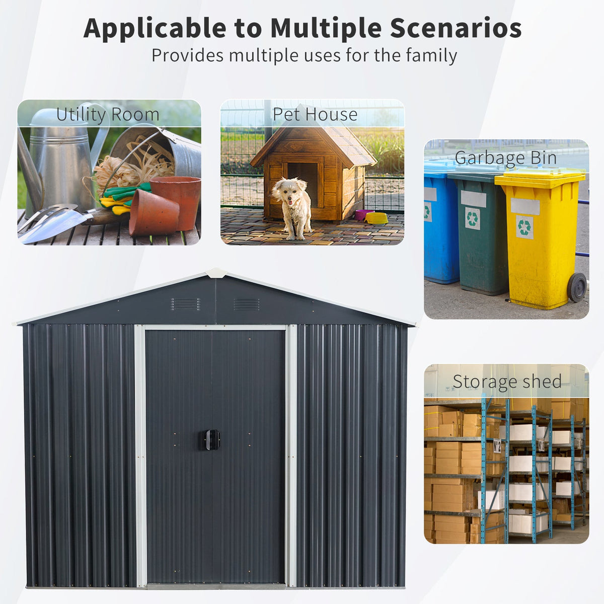 8' x 10' Black Metal Storage Shed with Foundation Frame & Accessories