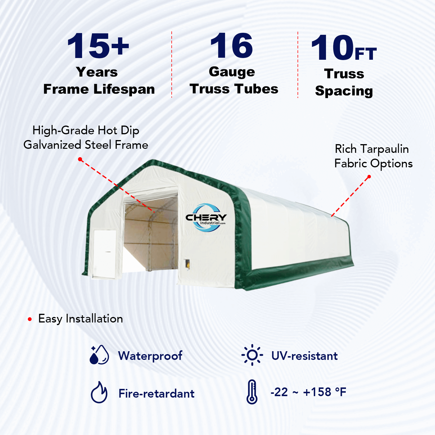 W40'xL80'xH21' Double Truss Storage Shelter, 10' Truss Spacing