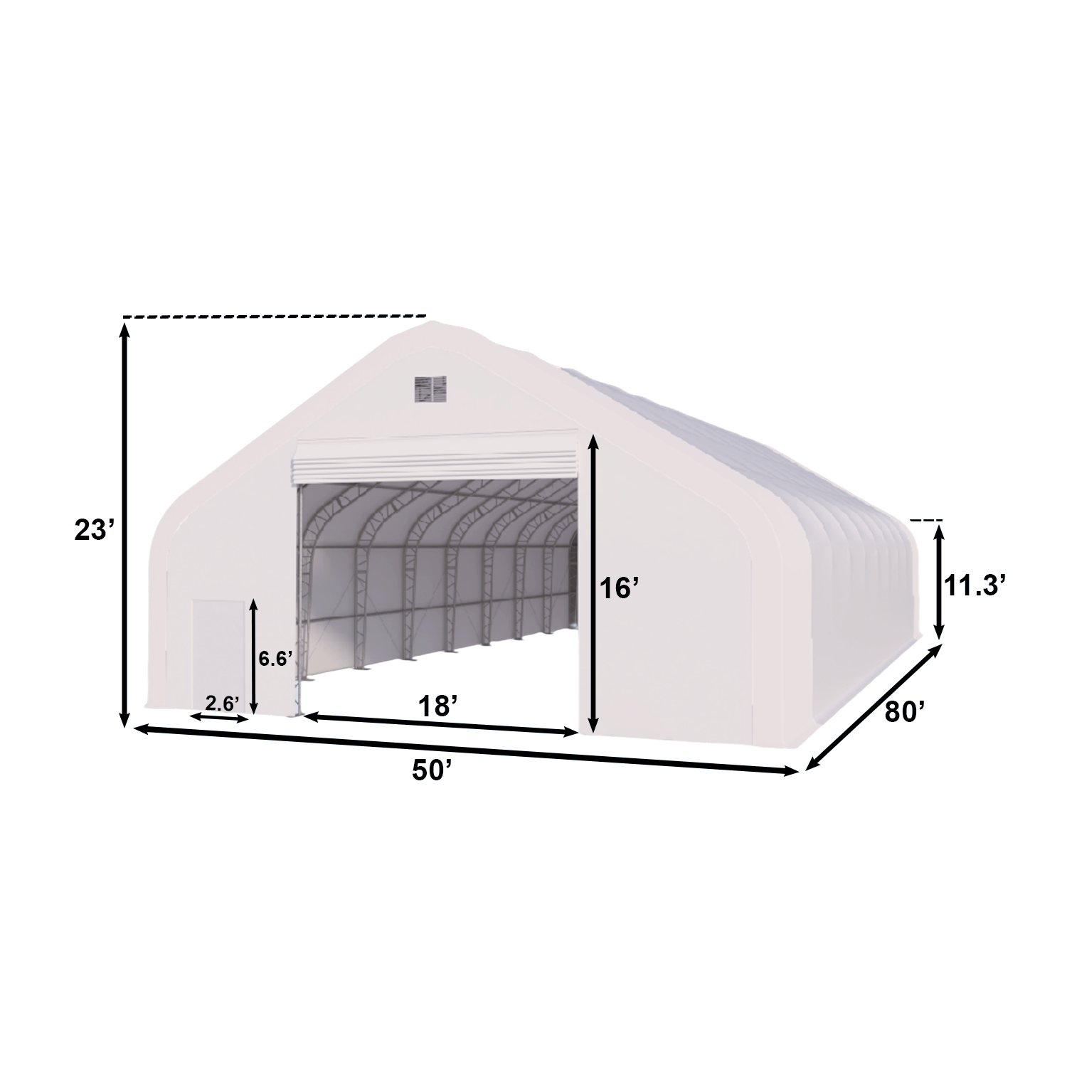 W50'xL80'xH23' Double Truss Storage Shelter