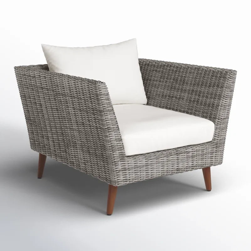 Panther Outdoor Wicker Seating Set with FSC Eucalyptus Wood & Cushions