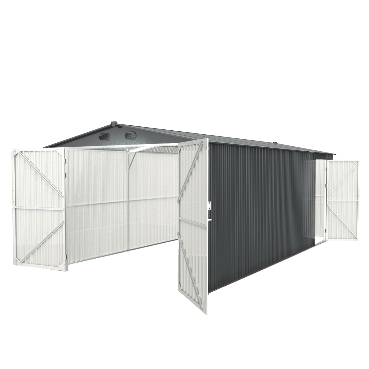 10' x 20' Metal Storage Shed with Double Front & Side Entry Doors