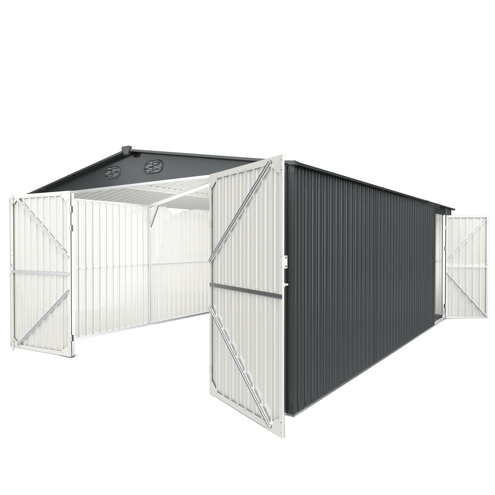 13'x20' Metal Shed with Double Front Doors & Side Entry Door