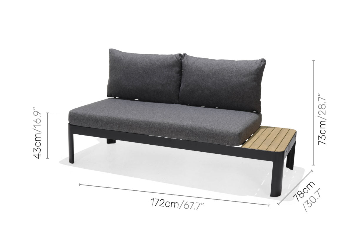 Portals Dark Outdoor 2-Seater Sofa & C-Shaped Teak Side Table Set