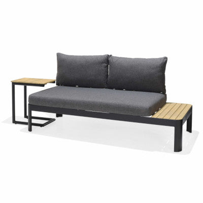 Portals Dark Outdoor 2-Seater Sofa & C-Shaped Teak Side Table Set