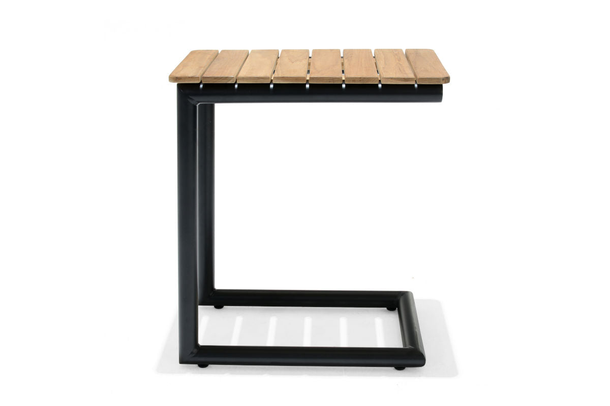 Portals Dark Outdoor 2-Seater Sofa & C-Shaped Teak Side Table Set