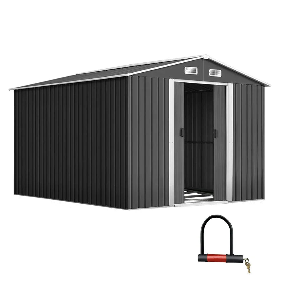 Giantz 8.5' x 12.8' Metal Garden Shed with Sliding Doors & Base Frame