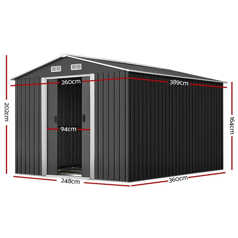 Giantz 8.5' x 12.8' Metal Garden Shed with Sliding Doors & Base Frame