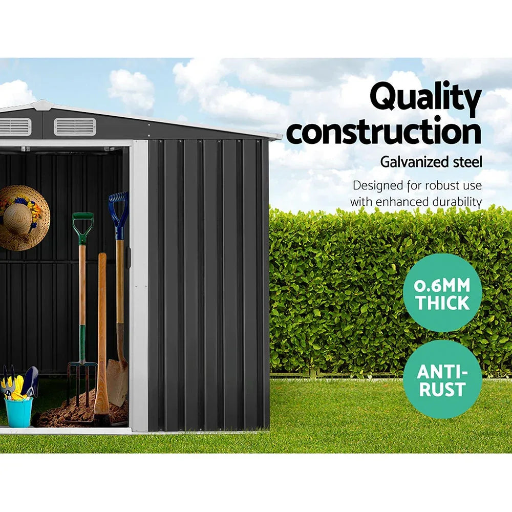 Giantz 8.5' x 12.8' Metal Garden Shed with Sliding Doors & Base Frame