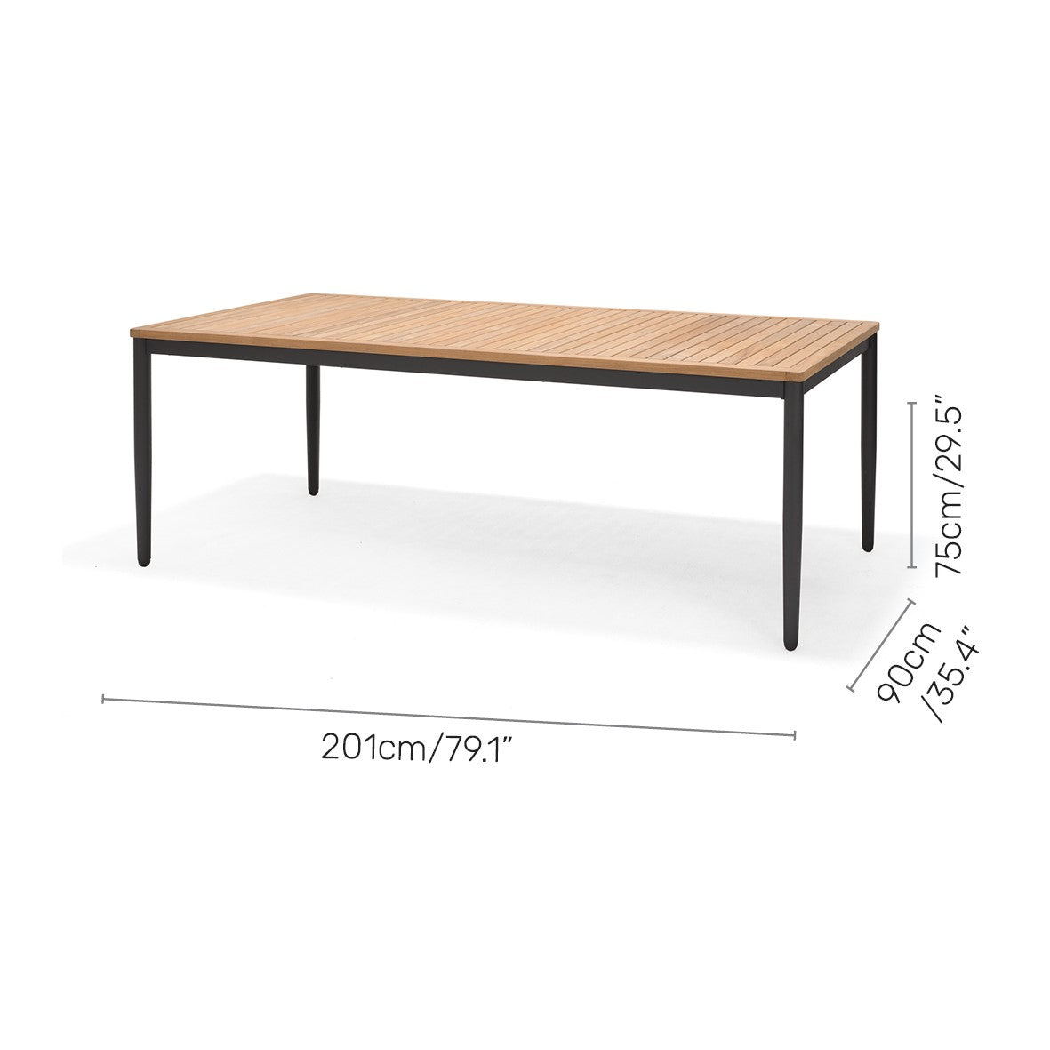 Topaz 78.7" Rectangular Outdoor Dining Table – FSC Teak & Aluminum