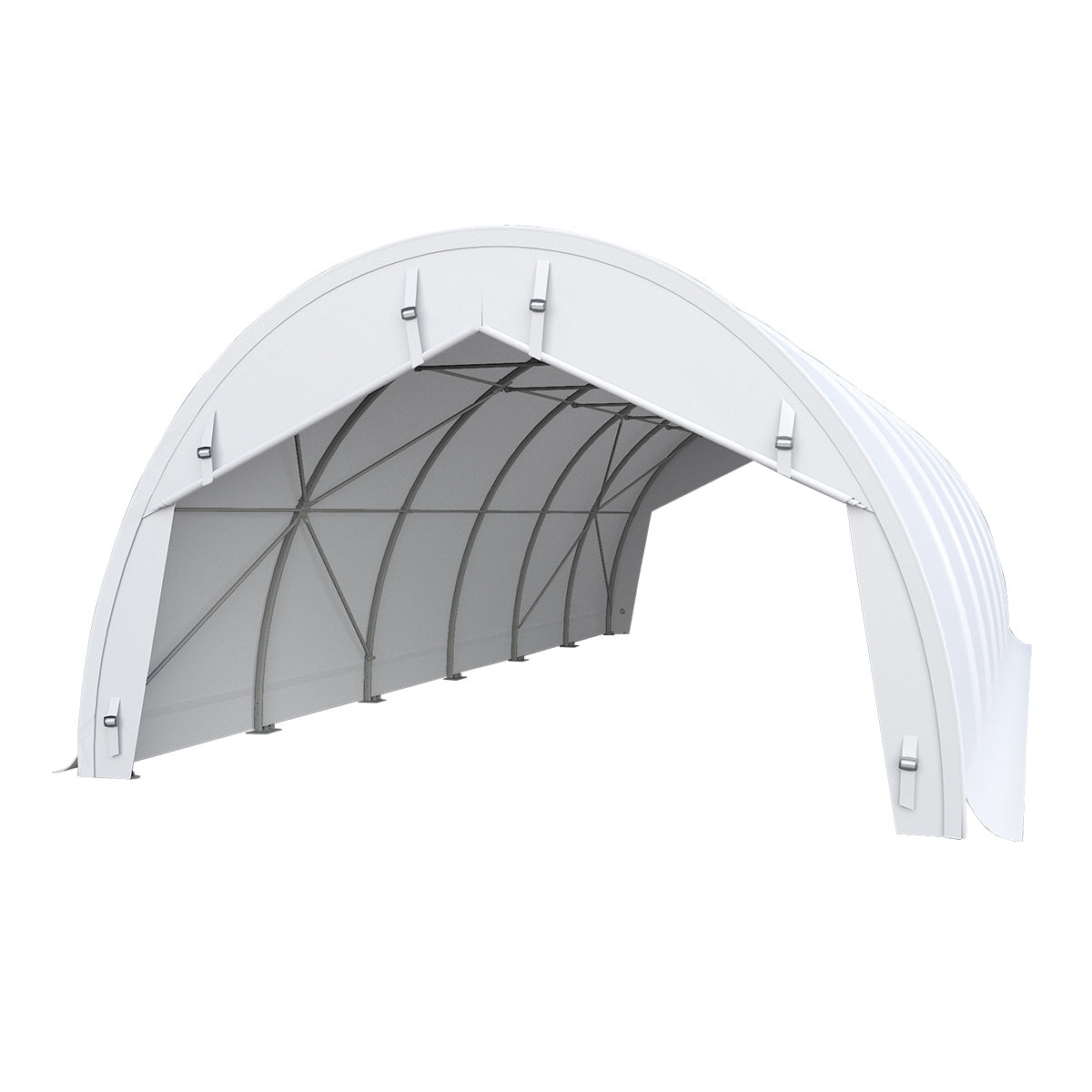 W20'xL30'xH12' Single Truss Storage Shelter, Reinforced Series with white frame and gray fabric interior