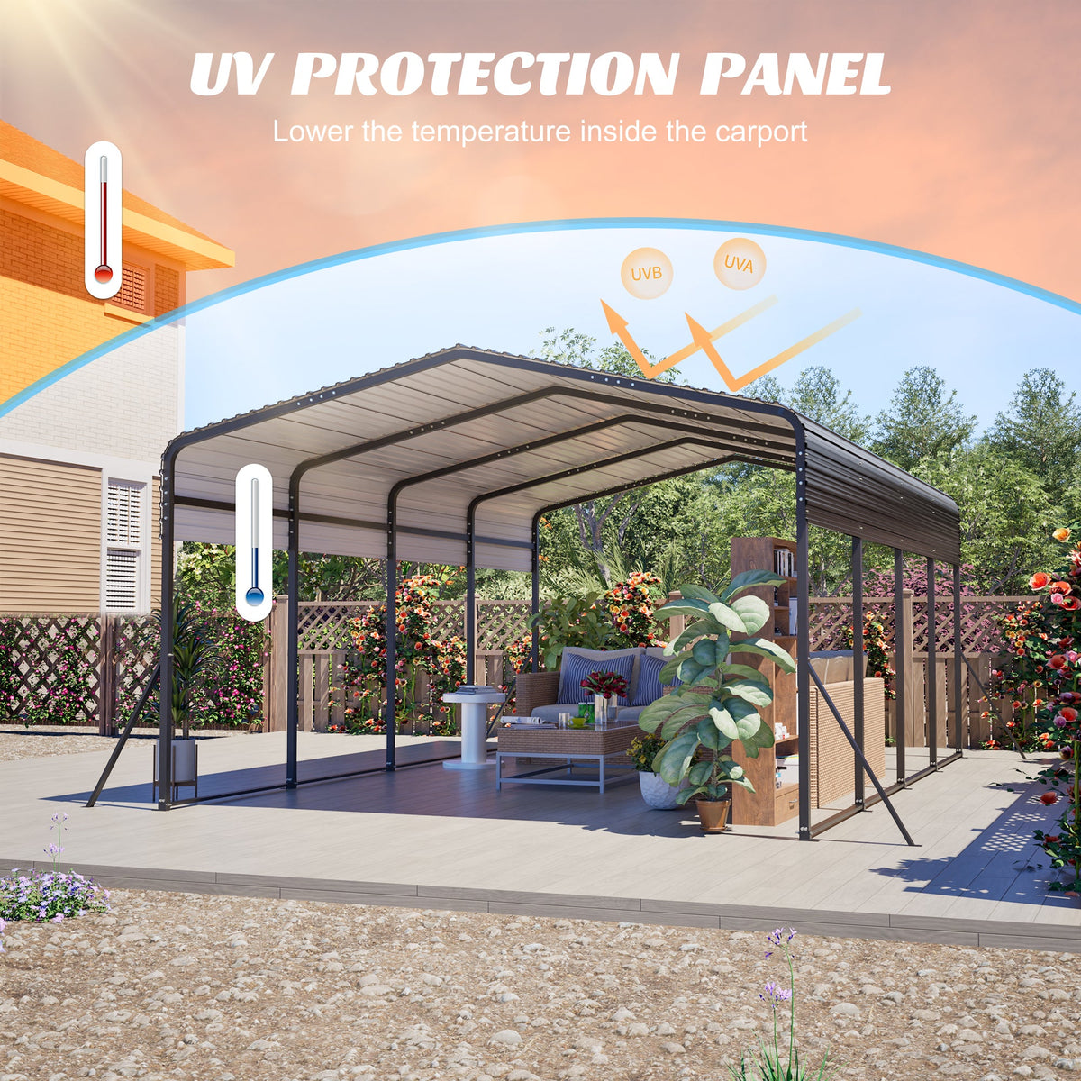 13' x 20' Heavy-Duty Metal Carport with Reinforced Steel Roof – Black