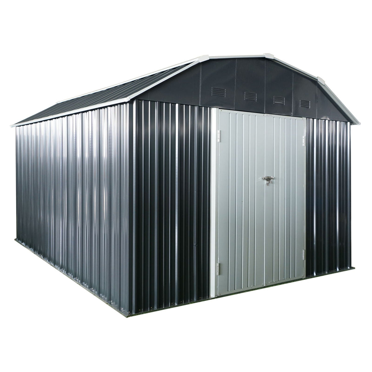 10' x 12' Black Metal Storage Shed with Arch Roof & Lockable Doors