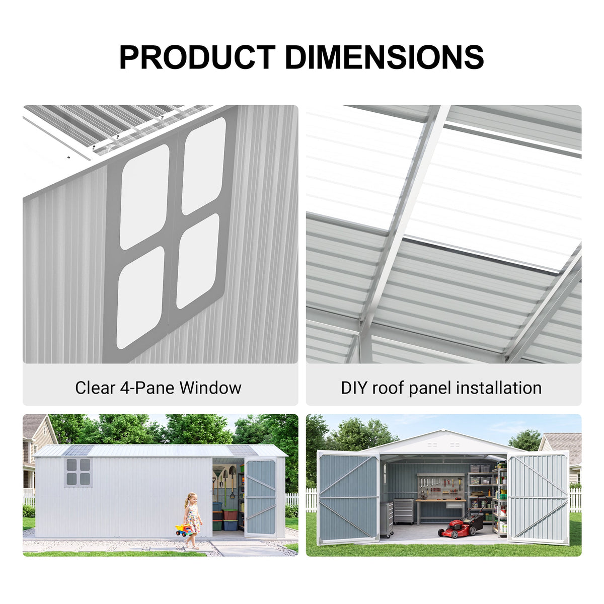 20' x 13' Metal Storage Shed with Skylight, Double Doors & Side Entry