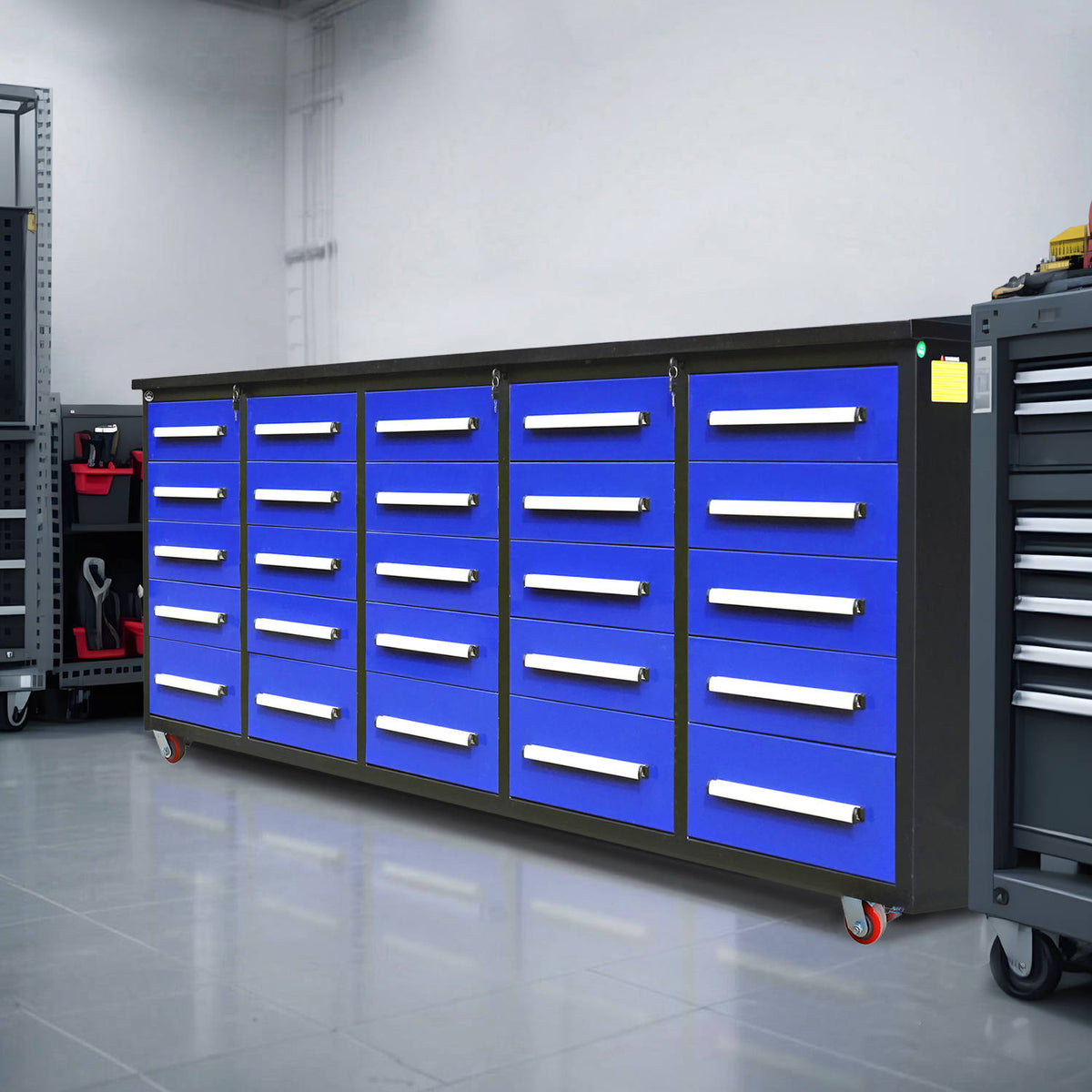10ft 25-Drawer Storage Workbench with Wheels