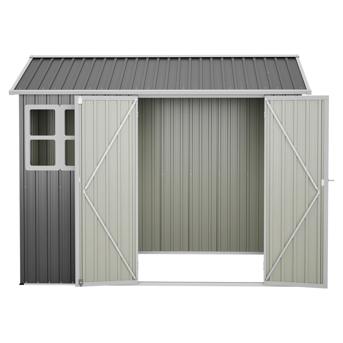 8' x 6' Metal Storage Shed with Window & Lockable Doors – Dark Gray