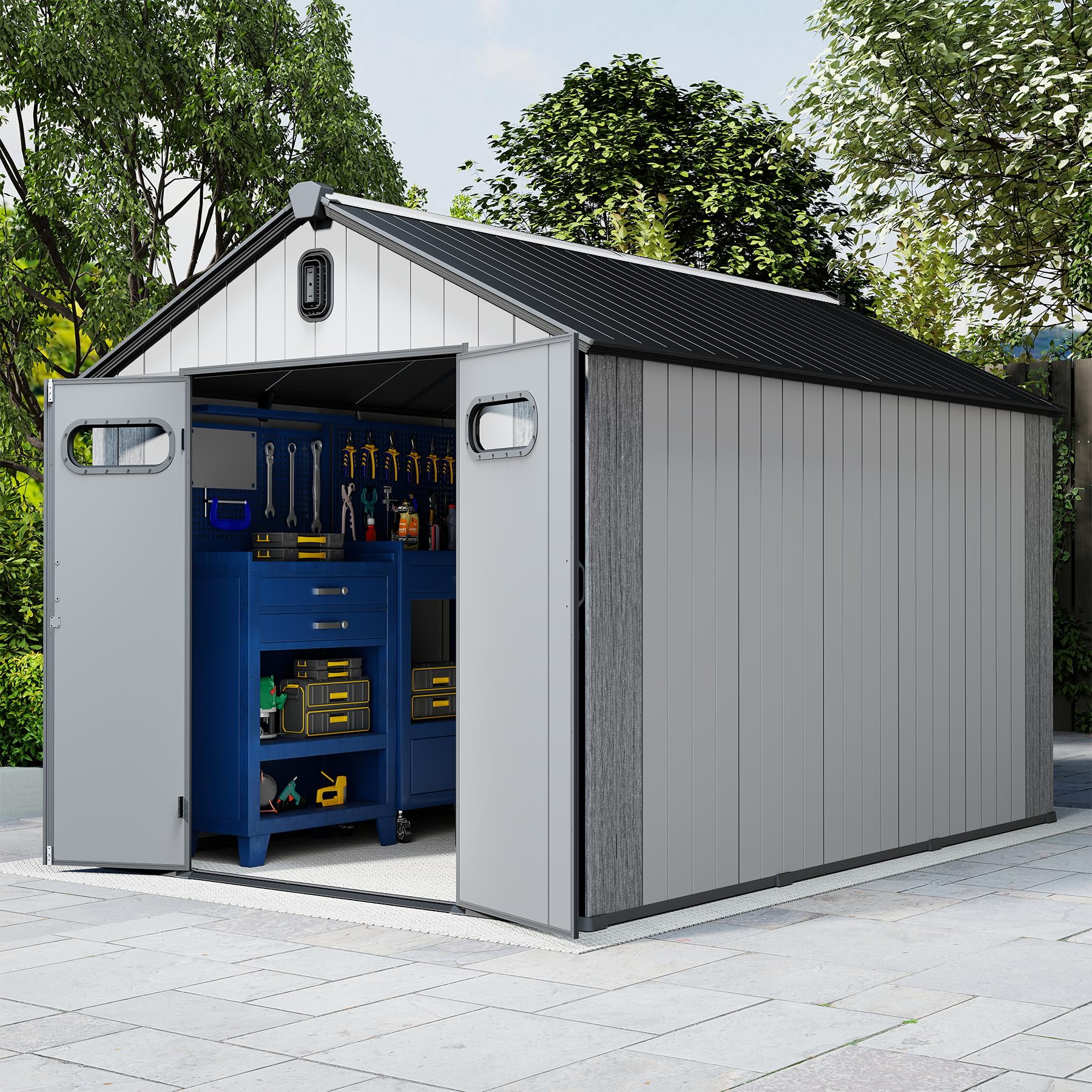 8x14Ft Resin Outdoor Storage Shed with Carpet